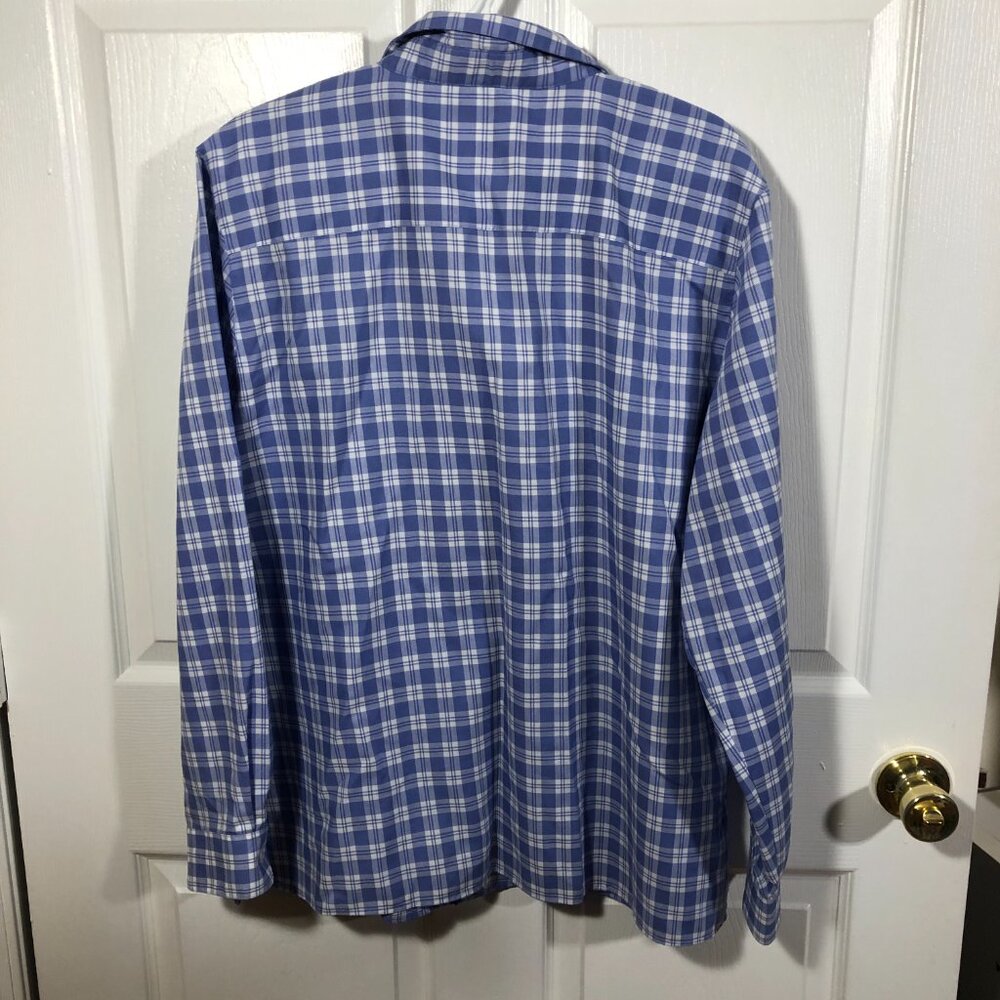 Foxcroft women purple and white plaid print long sleeve shirt, 16 - Picture 2 of 6